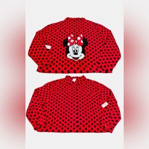Disney Parks Jacket Red Black Minnie Mouse Polka Dot Jean Denim Plus Sz L NWT